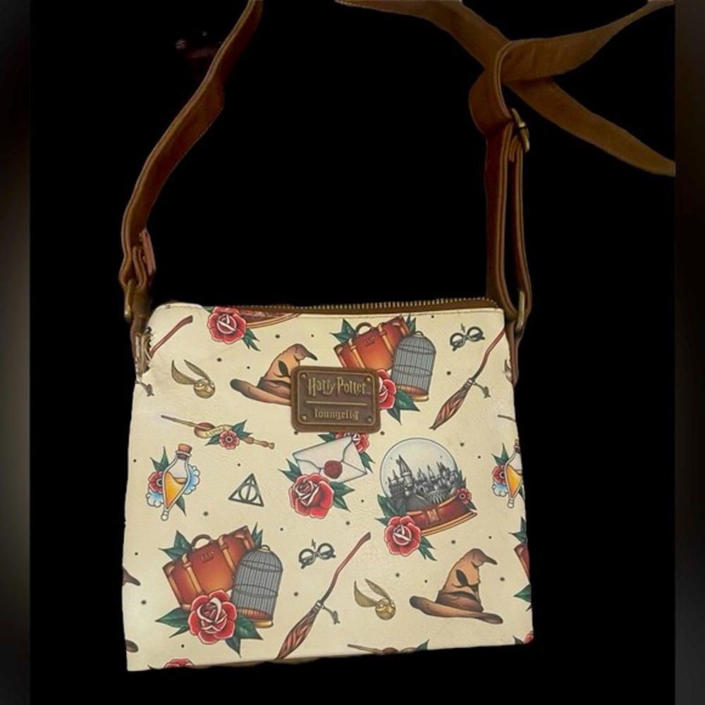 Loungefly x Harry Potter Tattoo All-Over Print Passport crossbody bag, used